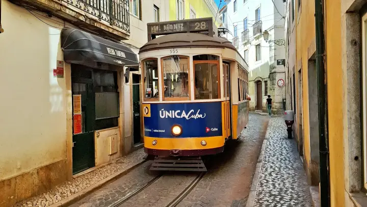 Tram 28 in the Alfama district of Lisbon